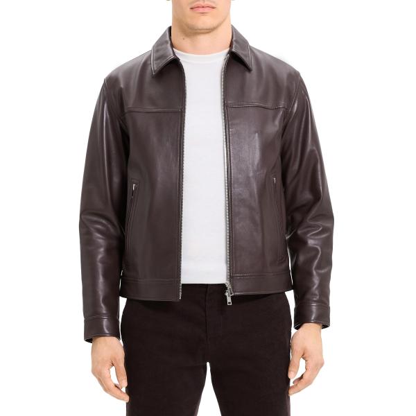 Theory Men&apos;s Rhett Leather Jacket, Mink, XS 並行輸入品