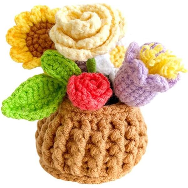 Surakey Car Crochet Flowers Basket Ornament Handma...