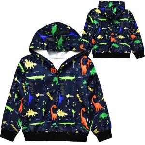 LitBud Zip Hooded Coat Christmas Gift Warm Cotton Dinosaur Print 並行輸入品｜good-face