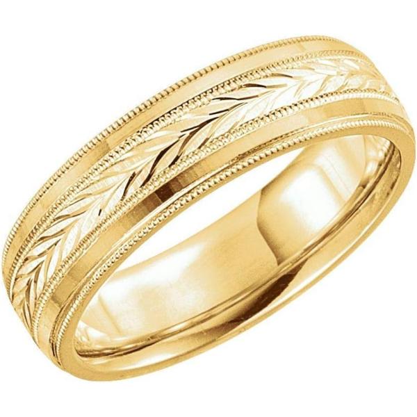 【並行輸入品】Solid 14k Yellow Gold 6mm Wheat Pattern Wed...