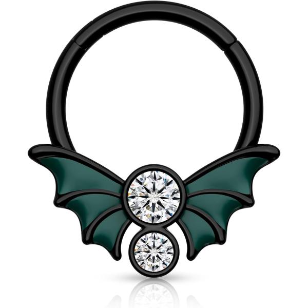 Mooncrush Jewelry ブラック グロー コウモリ セプタムリング 16G ハロウィン ...