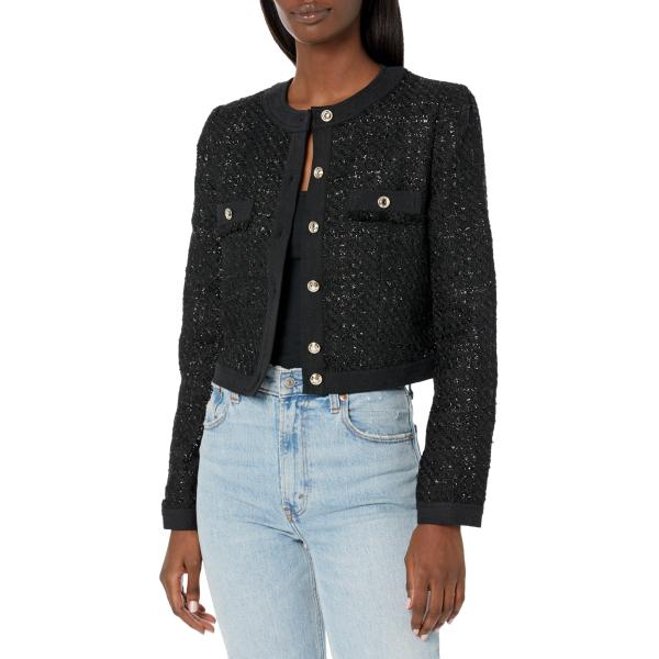 GUESS Women&apos;s Clarissa Jacket, Black Tweed Fantasy...