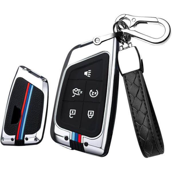 HIBEYO 5 Button Key Fob Cover for Cadillac Escalad...