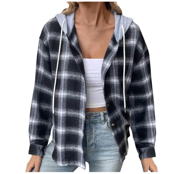 Mzkdieey Women&apos;s Buffalo Plaid Hoodie Plus Size Fl...