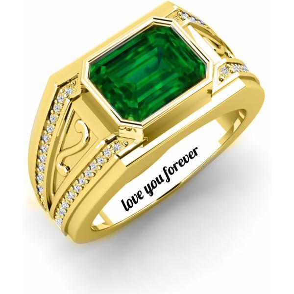 【並行輸入品】2ct Men's 10k Yellow Gold Emerald Ring Sapp...