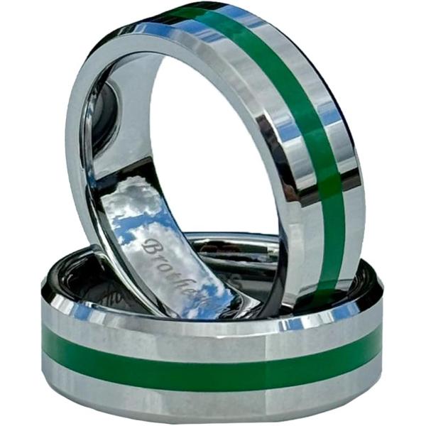 Thin Green Line Ring for Men - Tungsten Ring with ...