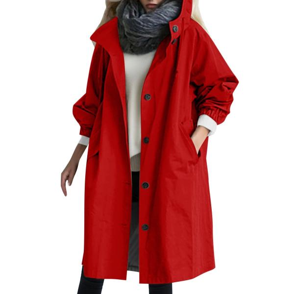 Hooded Trench Jacket for Women Button Down Lightwe...