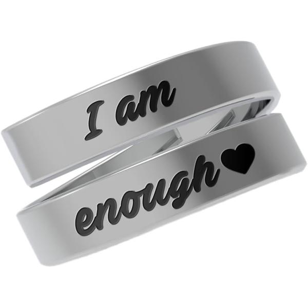 【並行輸入品】I Am Enough リング インスピレーショナルシルバー 調節可能なリング レディ...