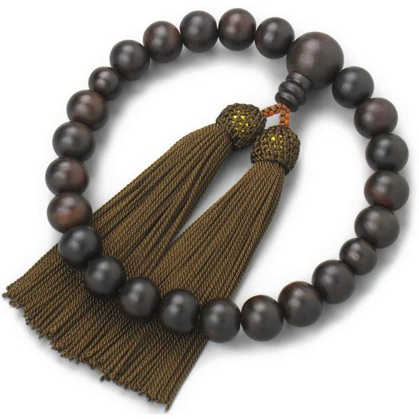 念珠堂 ＜ 日本製 数珠 ＞ 本黒檀 22玉 ＜数珠袋付＞ 男性用 国産 手作り 念珠 (房色 焦げ...