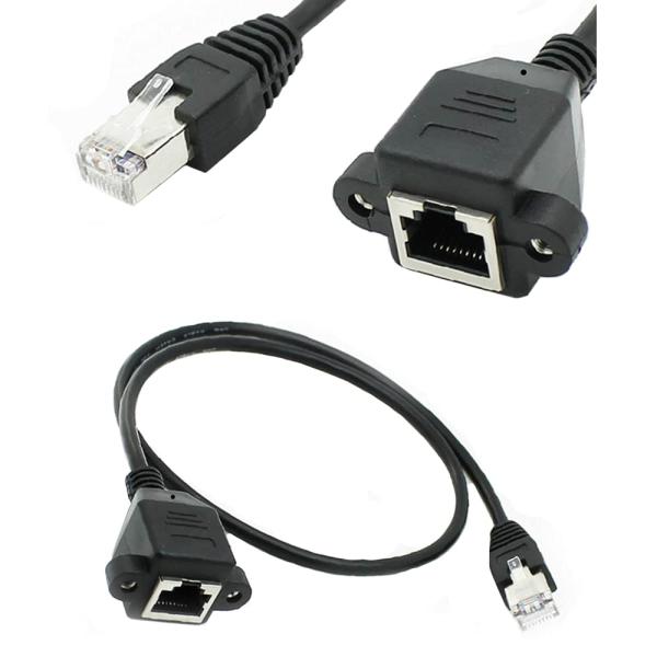 LAN 延長ケーブル RJ45 オス-RJ45メス ネジ穴付き 延長コネクタ 高速イーサネット LA...