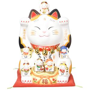 薬師窯(yakushigama) 錦彩七福神招き猫(8.5号) 【7576】 運気アップ 風水 置物 インテリア 猫 ねこ ネコ 白 サイズ:高さ25