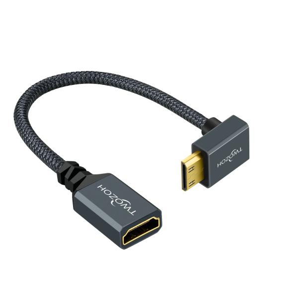 Twozoh アングル付きミニHDMI-HDMIアダプターケーブル 0.2M ナイロン編組下向き角度...