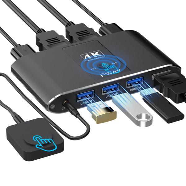 KVMスイッチHdmi 2台のPC接続 KVM切替器 HDMI 2入力1出力 USB3.0 4K@6...