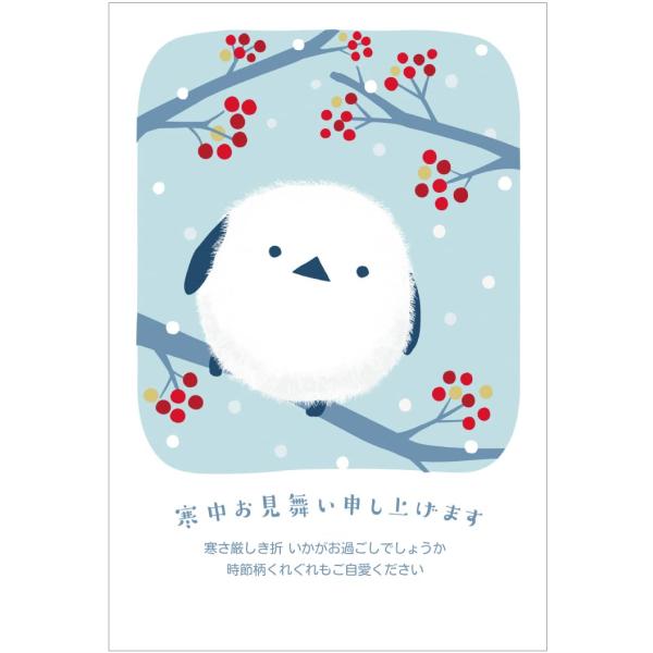 寒中見舞い ハガキ 10枚 私製はがき〈南天とシマエナガ S-KC113〉