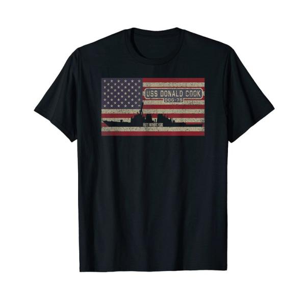 USSドナルドクックDDG-75駆逐艦USAアメリカンフラッグ Tシャツ