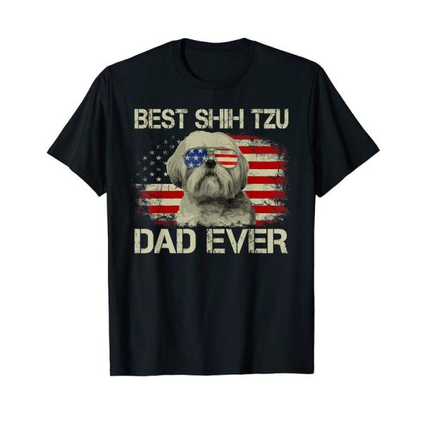 メンズ Best Shih Tzu Dad Ever Tシャツ 犬愛好家 アメリカ国旗ギフト Tシャ...