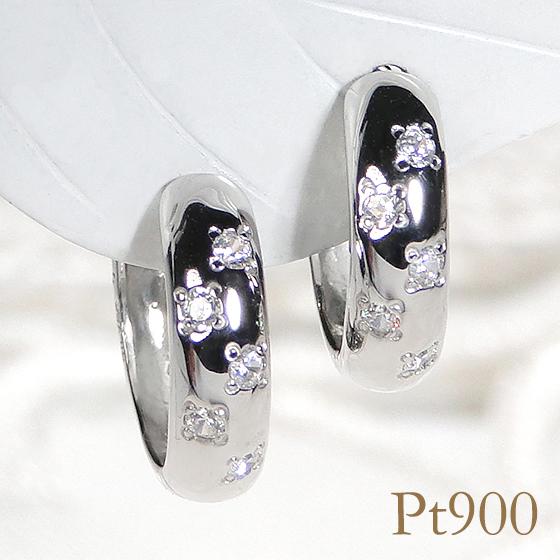 Pt900 0.10ct フープ ドット ダイヤモンド ピアス 人気 ジュエリー ダイア 中折れ プ...