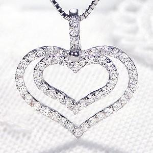 ダイヤモンド ネックレス ハート 18k 18金 WG オープンハート 2連  