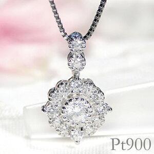 Pt900 0.5ct ダイヤモンド ペンダント ネックレス プラチナ ジュエリー フラワー 0.5...