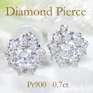 Pt900 0.5ct フラワーモチーフ ダイヤモンド ピアス 送料無料 ダイヤ