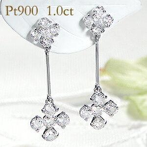 Pt900 1.0ct フラワー ダイヤモンド ピアス ロング pt900 ダイヤ