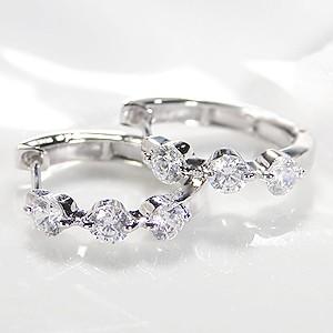 大特価！！Pt900 天然ダイヤモンド　中折れ　ピアス Pt900 0.10ct フープ ドット ダイヤモンド ピアス 人気 ジュエリー