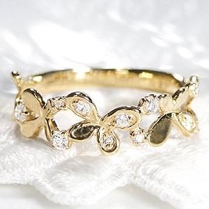 ダイヤモンドリング リング 指輪 ダイヤモンド ダイヤ 蝶 ちょうちょ ゴールド 18k 18金 Y...