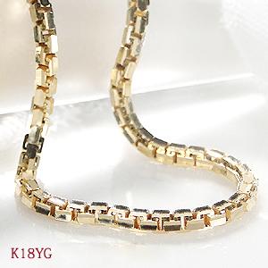 K18YG 8面カット レールチェーンネックレス ムーブ式