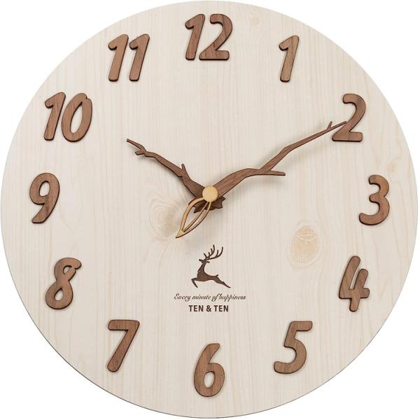 北欧風 おしゃれ 木製 掛け時計 フック付き 静音 寝室 リビング 30cm