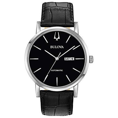 Bulova Men&apos;s Leather Band Steel Case Automatic Bla...