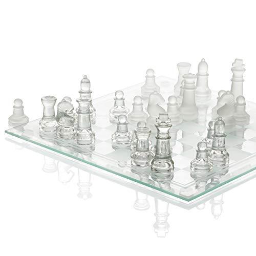 SRENTA 10インチ ファインガラス チェスゲームセット ソリッドガラス チェスピース パッド入...
