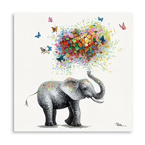 象 ウォールアート プリント: 手描きの豚 花を身に着けているヘッドバンド 蝶の絵 赤ちゃん部屋用 ...