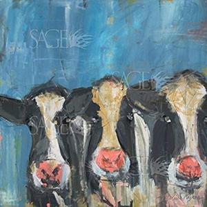 3つ 3? Cows by Melissa Lyons 12?x 12アートプリントポスター壁装飾用ブラックとブルースカイファーム動物牛 並行輸入｜good-quality