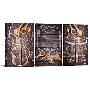 MLOML 3パネル スパイス キャンバス ウォールアート 木製背景 ビンテージ 壁装飾 食べ物 写真 絵画 キャンバス 枠張り レスト 並行輸入｜good-quality