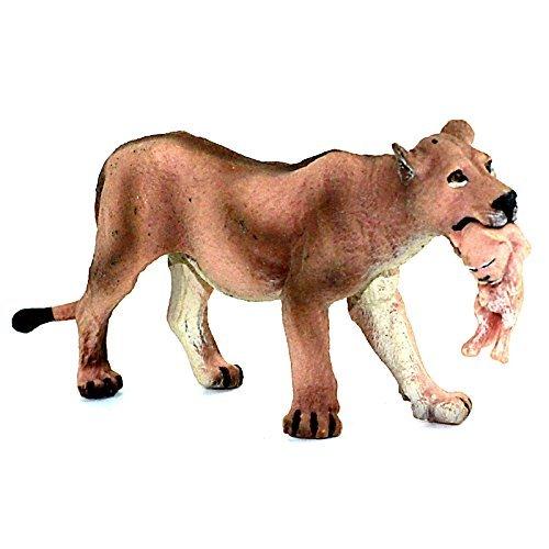 FUNSHOWCASEアフリカのジャングルの動物 メス ライオン 口に彼女のカブを運ぶ おもちゃのモ...