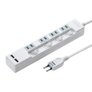 サンワサプライ(Sanwa Supply) 電源タップ 4個口 USB充電ポート×2(合計2.4A) 2m スイングプラグ TAP-B102U-2WN｜good-smiley
