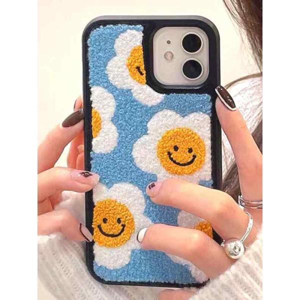 saymi にこちゃん もこもこ 韓国 iPhone14 ケース ふわふわケースでハッピー 刺繍 ス...