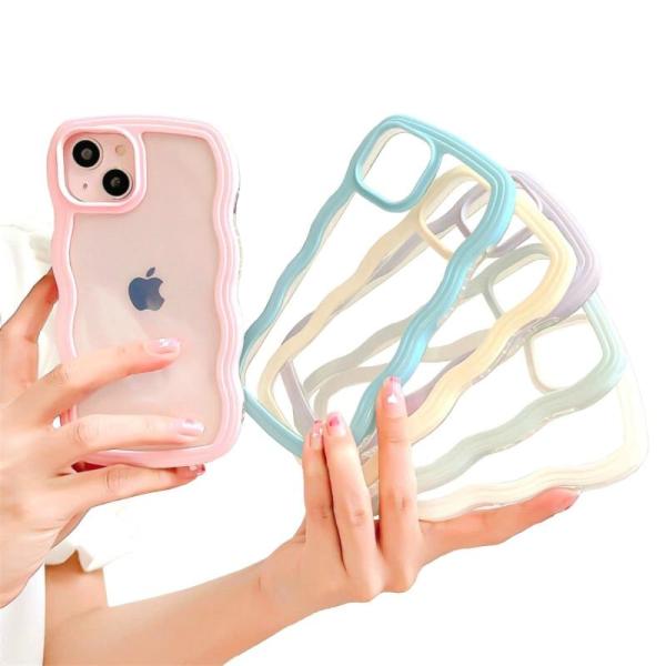 saymi ウェーブ デザイン 韓国 iPhone15 ケース パステルカラー 全6色 波型フレーム...