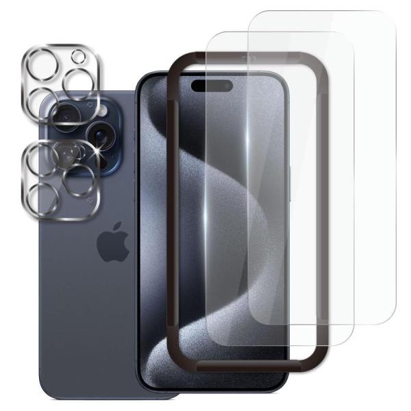 iPhone15 Pro Max (6.7インチ)用 強化ガラス フィルム カメラフィルム 保護フィ...