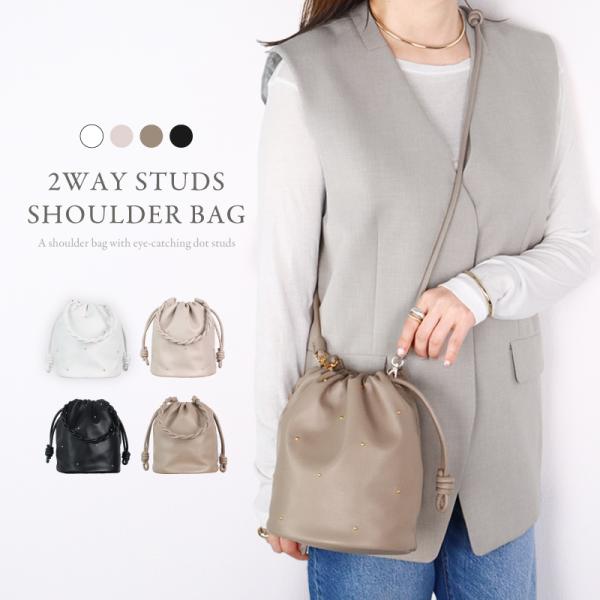 ハンドバッグ 小さめ レディース巾着バッグ 巾着ショルダーバッグ ブラック ライトグレージュ 巾着シ...