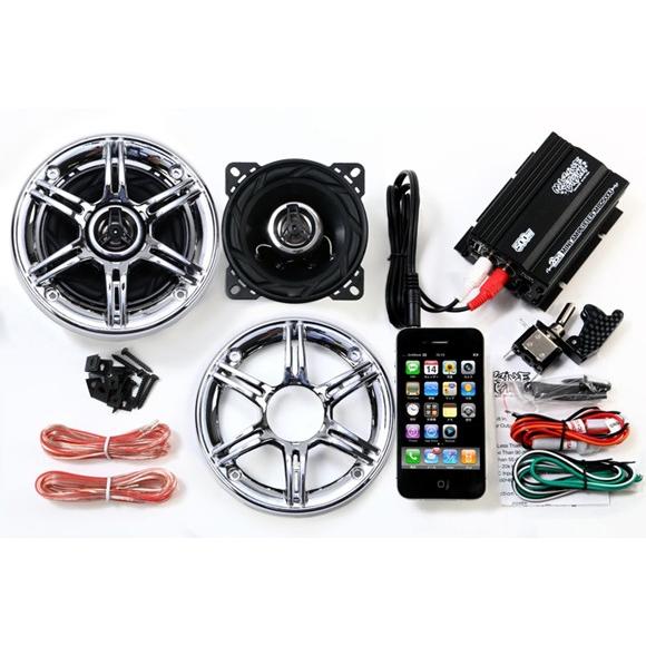 オーディオ スピーカー バイク メッキ 防水 スマホ アンプ