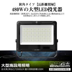 480W LED投光器 72000lm 超爆光 屋外用 防水 IP66 極薄 狭角30° アース線付 スポットライト 夜間作業 工場 倉庫 外灯 駐車場灯 1年保証 LDJ-480X
