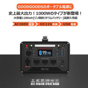 GOODGOODS ポータブル電源 1000W ソーラーパネル 200W セット 1280Wh/100Ah リチウム 純正弦波  AC/DC/USB出力 防災 節電 SET-201280G｜goodgoods-2