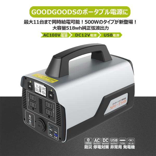 GOODGOODS ポータブル電源 大容量 500W 瞬間最大1000W 140000mAh 6WA...