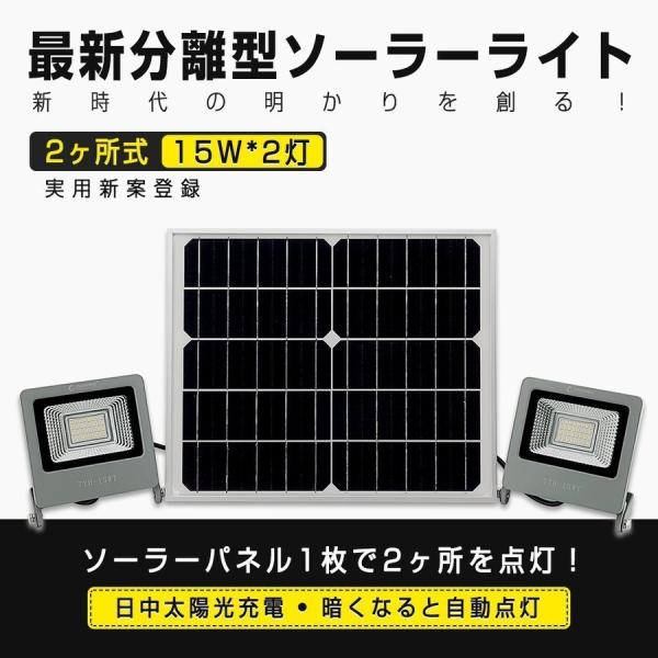 GOODGOODS LED投光器 分離型 LEDソーラーライト 15W*2灯式 屋外照明 自動点灯 ...