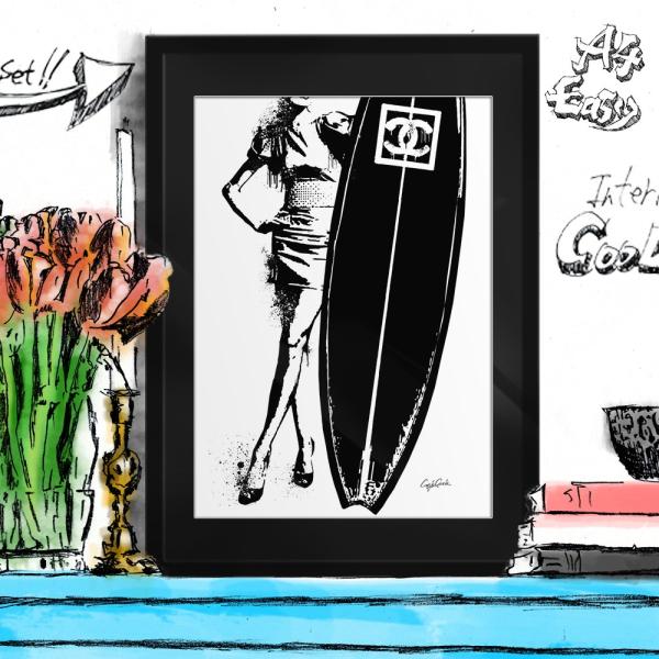 アートポスター（キャンバス） ブランド オマージュ シャネル サーフィン A4 クレイグガルシア C...