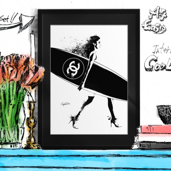 ポップアートポスター ブランド オマージュ シャネル サーフィン A4 Craig Garcia P...