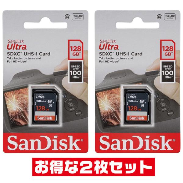 「2枚セット」 SDカード 128GB Class10 サンディスク SDSDUNR-128G-GN...