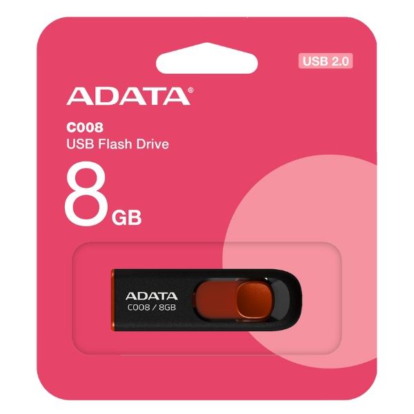 USBメモリ 8GB 5年保証 ADATA USB2.0 スライド式 AC008-8G-RKD US...