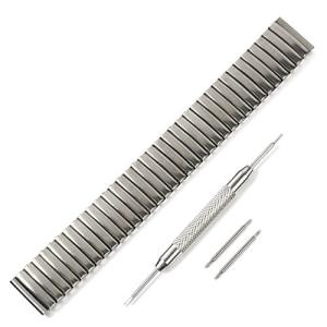 Airself 時計ベルト 蛇腹ベルト伸縮ベルト 腕時計 バンド ベルト ステンレス シルバー 　交換工具 バネ棒付 (14ｍｍ)